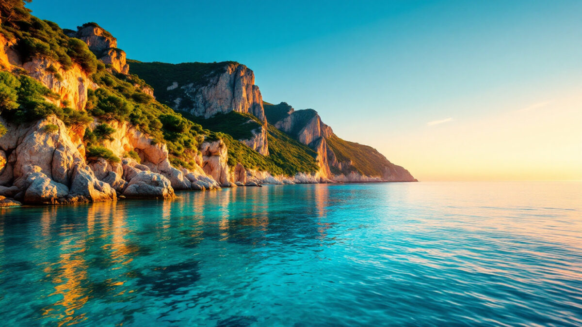 Persona in kayak a Ischia in una mattina d'estate, con mare trasparente e costa vulcanica sullo sfondo