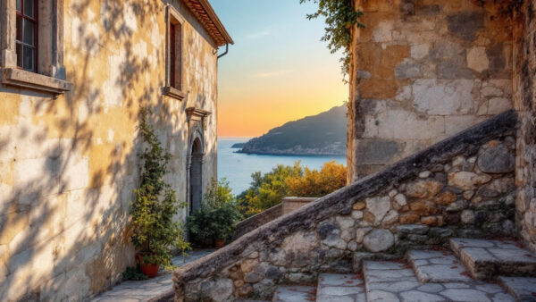 Il Museo di Pithecusae a Ischia in un’atmosfera autunnale, con il borgo e il mare sullo sfondo